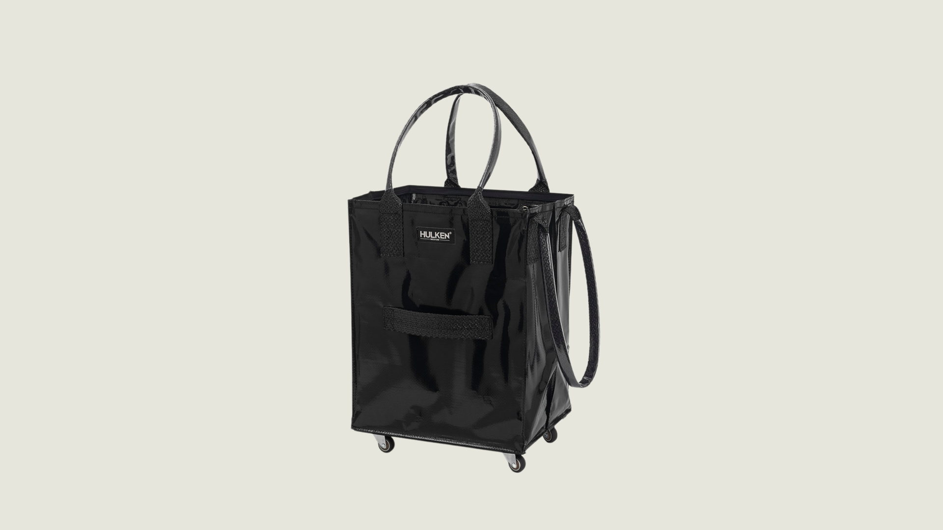 Black shopping tote with wheels